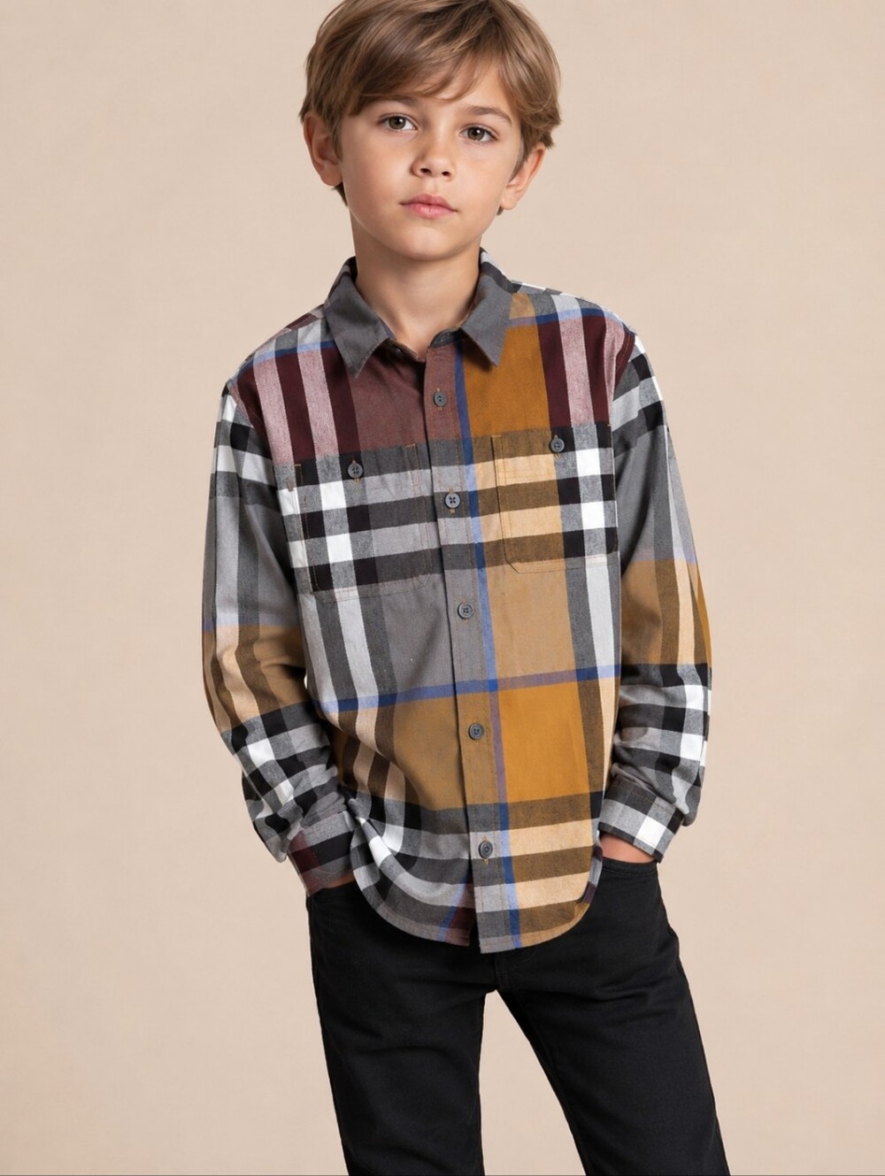 Burberry Children Plaid Button Front Shirt Size 8Y 128cm Nova Check Cotton